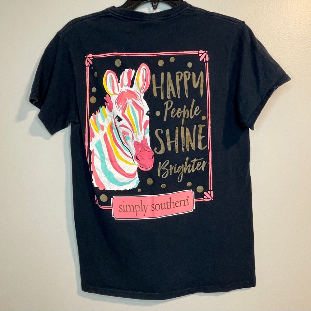 Simply Southern Black Tshirt “Happy people shine brighter” Small - Picture 1 of 4